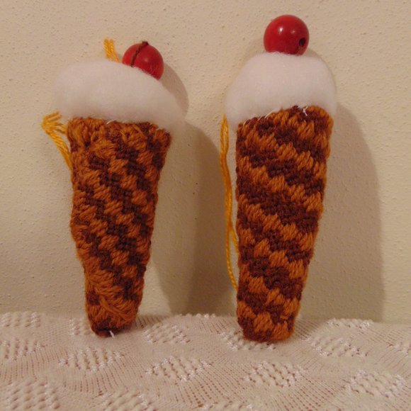 Vintage Ice Cream Cones, Christmas Tree Ornaments, Handmade, Needlepoint - Picture 2 of 6